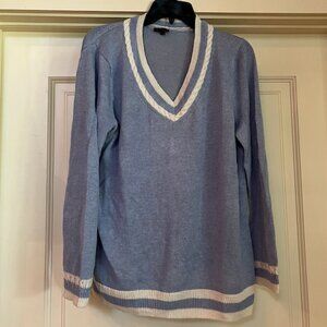 Talbots - Sweater - V Neck - Academia - Light Blue - White Trim - Sz L